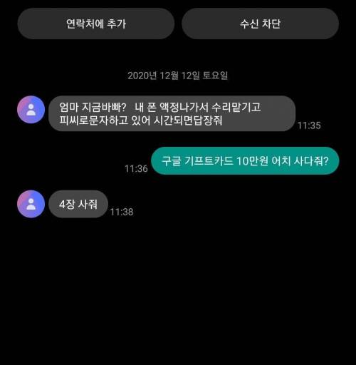 엄마 나 액정 고장나서 PC카톡 중이야