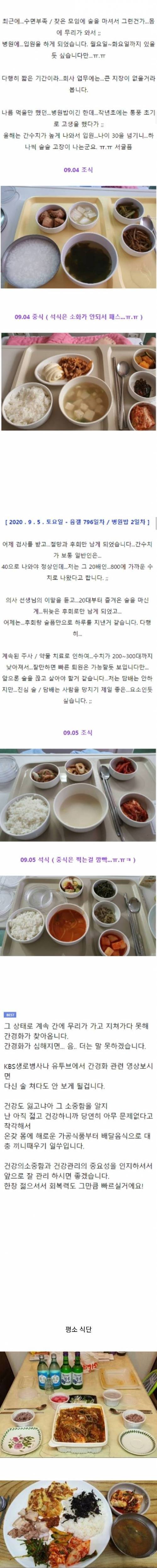 [스압] 간수치가 일반인의 20배 가까이 나온 사람의 평소 식단