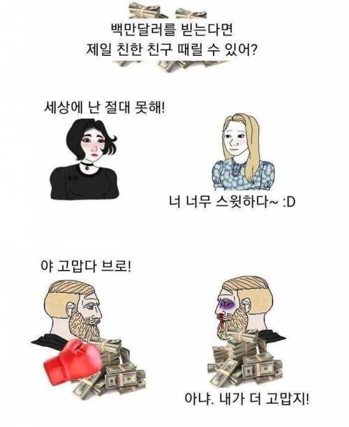 백만달러를 받는다면 제일 친한 친구 때릴수있어?