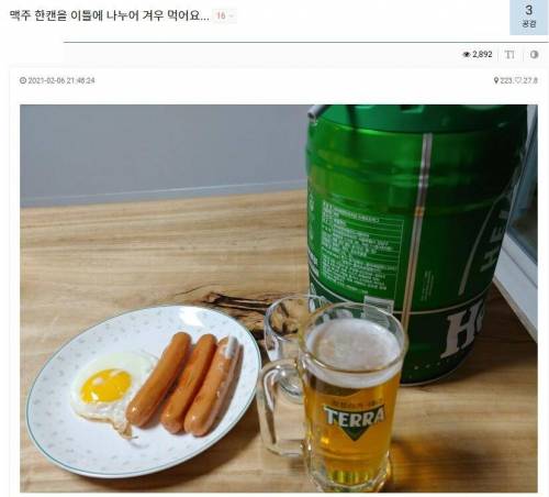 맥주 한캔을 이틀에 나누어 겨우 먹어요....jpg