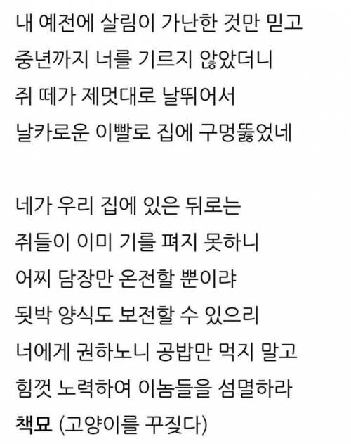 고려말, 냥줍한 백운거사 이규보가 남긴 시