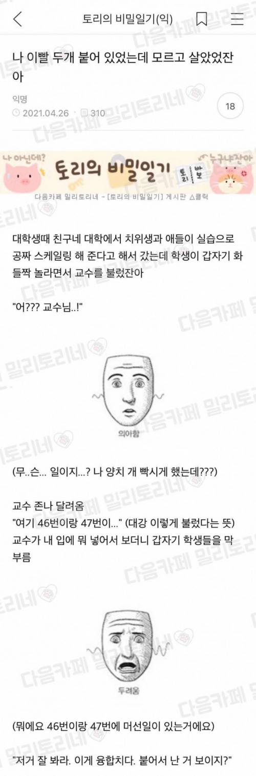 치아 두개가 붙어있는걸 모르고 살아온 사람.jpg