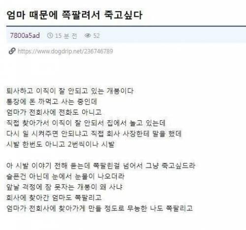 엄마 때문에 쪽팔려서 죽고싶다