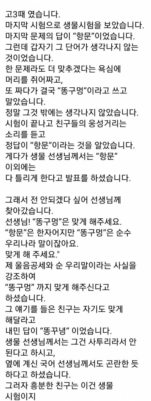 선생님 "똥구멍은 맞게 해주세요"