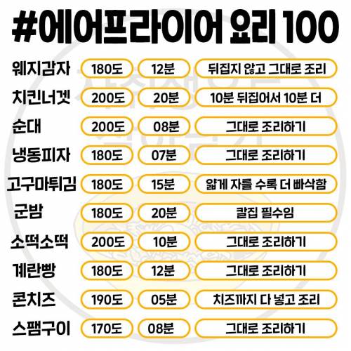 [스압] 에어프라이 레시피 100 개