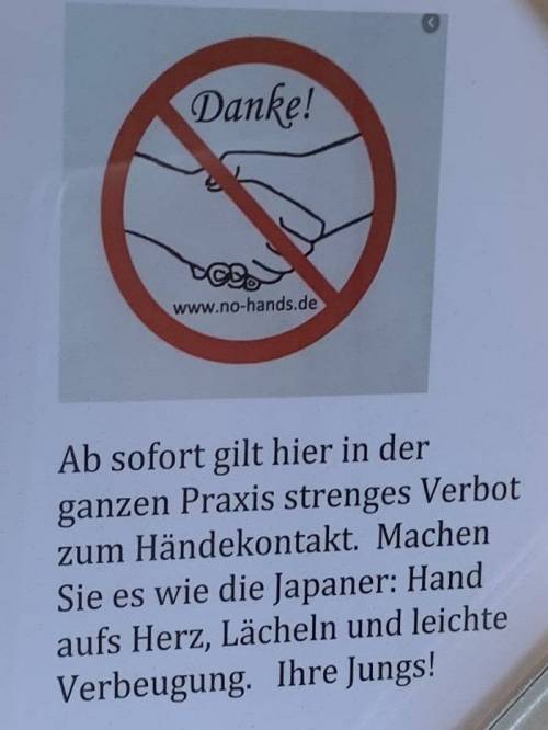 독일 병원 "악수를 금지하고 일본인처럼 인사합시다"