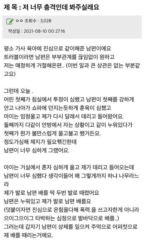 [스압] 남편에게 배빵 맞아 충격 받은 아내.jpg