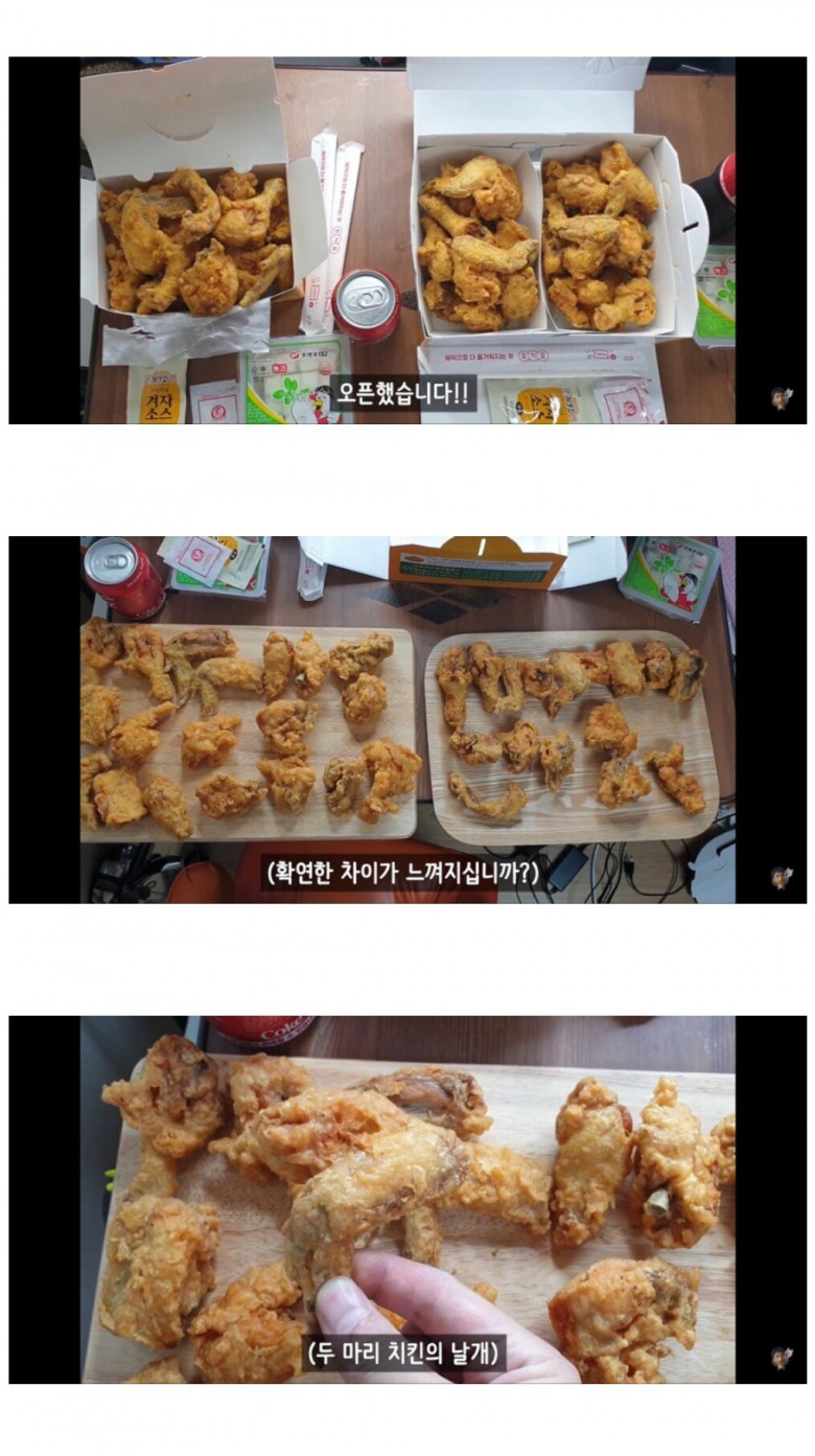 [스압] 치킨 한마리와 두마리 치킨 세트의 닭 크기 차이.jpg