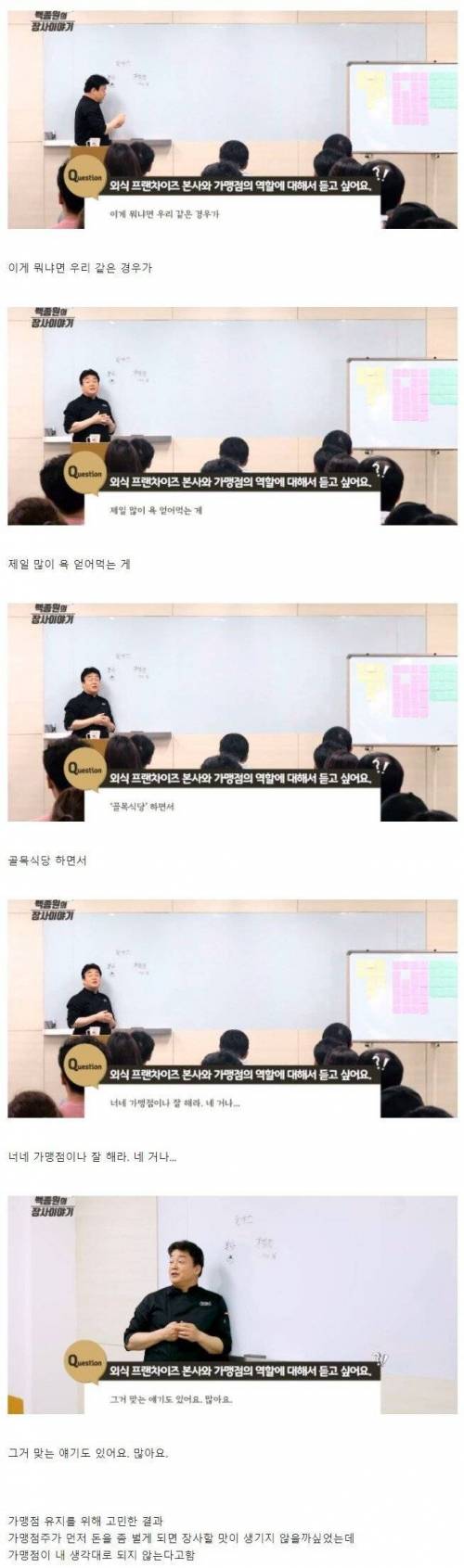 "네 가게나 챙겨라"에 대한 백종원 반응