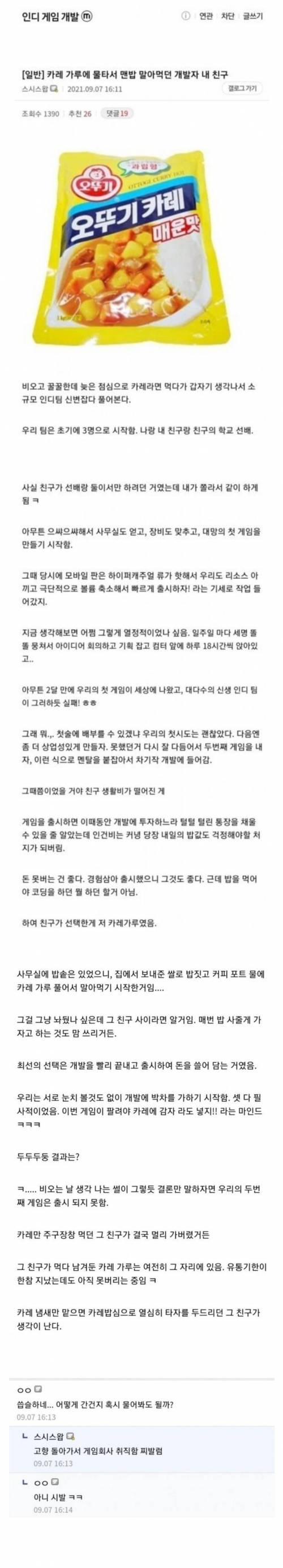 카레가루 물에 풀어먹던 인디 개발자 친구 썰
