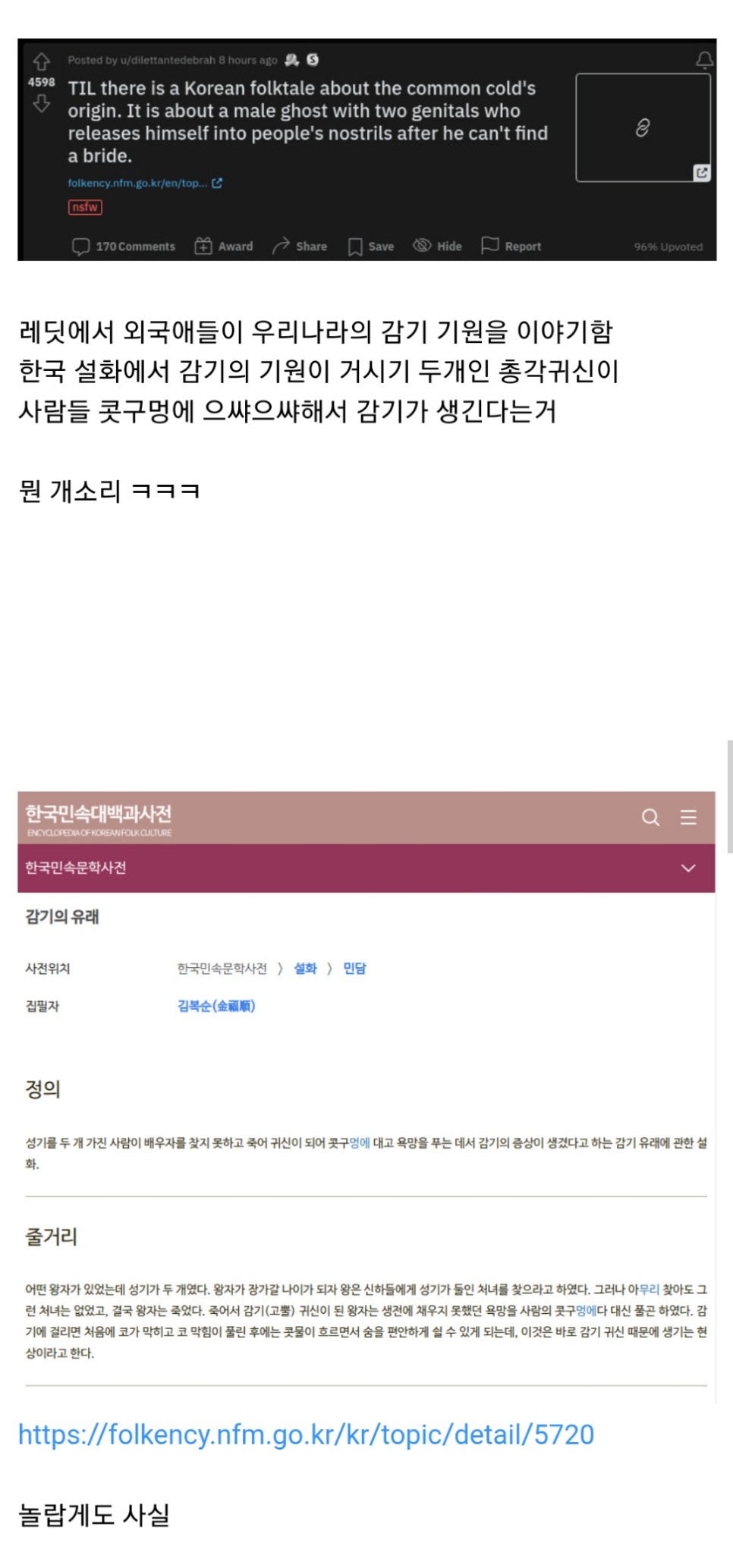 레딧에서 말하는 한국의 감기의 기원.jpg