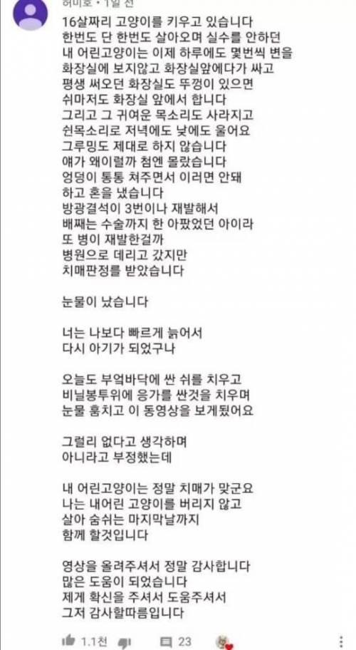 너는 나보다 빠르게 늙어서 다시 아기가 되었구나