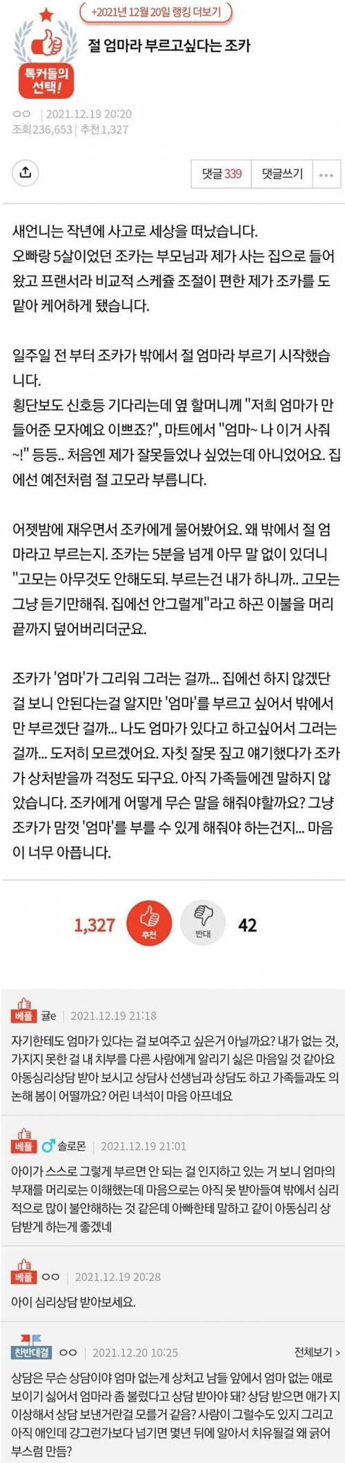 절 엄마라 부르고 싶다는 조카