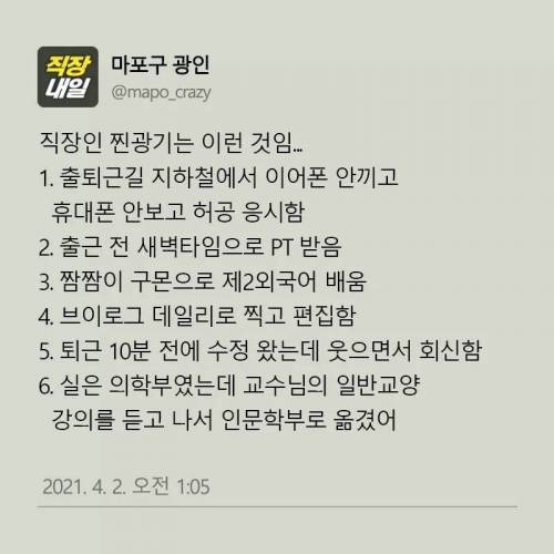 직장인 찐광기란 이런 것이다