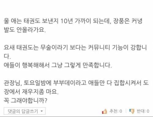 아이를 태권도장에 보낸 아버지 후기