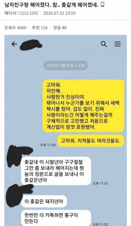 남친이랑 헤어진 여갤러