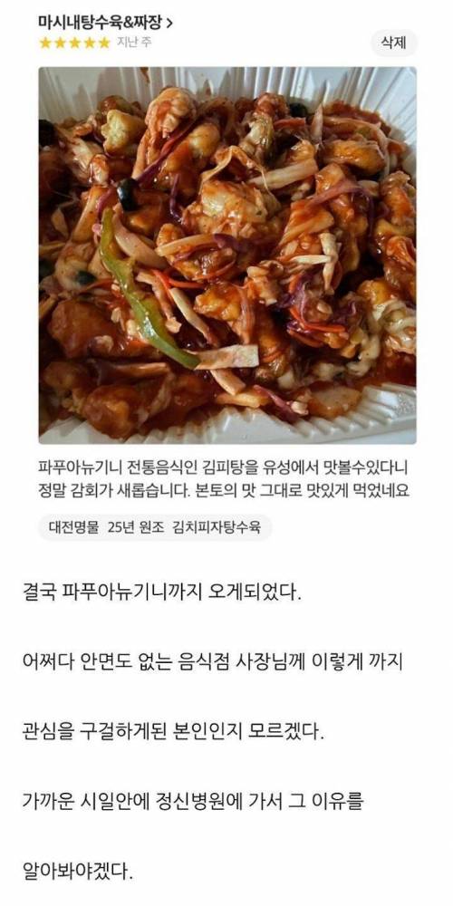 네이버 블로거의 김치피자탕수육 리뷰