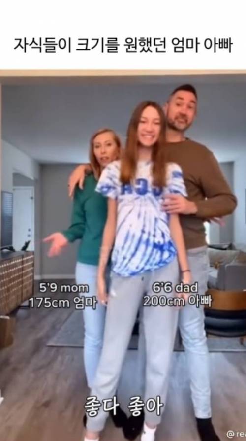 2m 아빠와 175cm 엄마 사이에서 태어난 자식들의 키