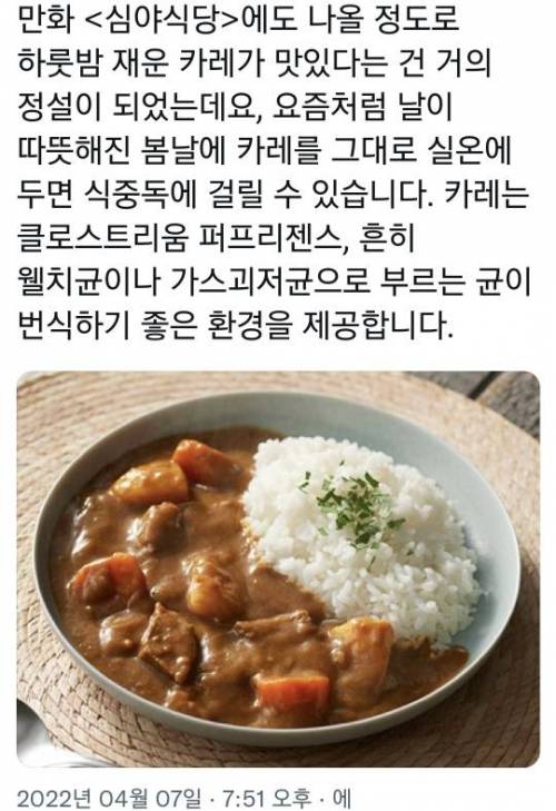 				하룻밤 재운 카레를 먹을 때 조심해야 할 점