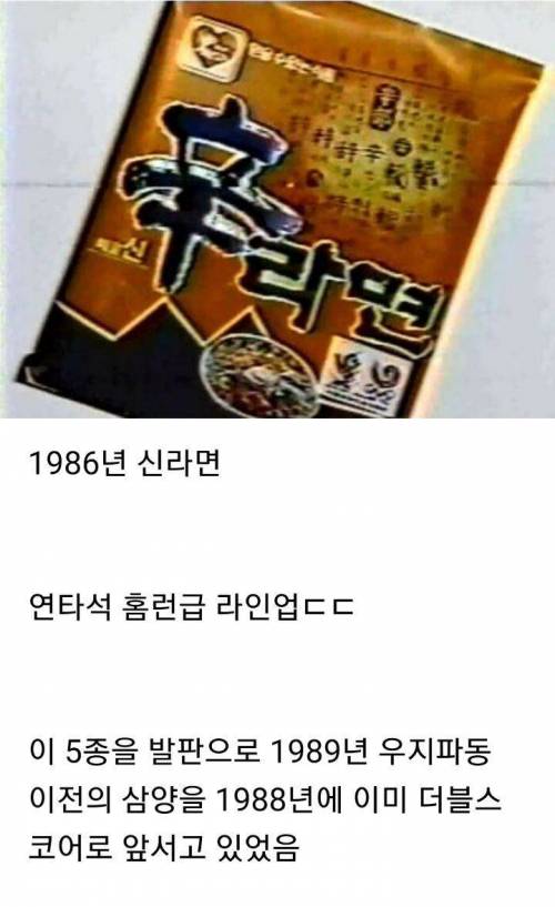 				농심이 단 5년간 출시했던 5개의 라면