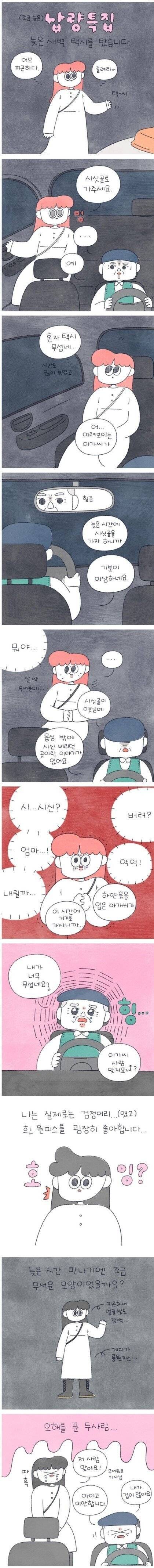 밤 늦게 하얀 옷 입고 택시타면 안 되는 이유.manhwa