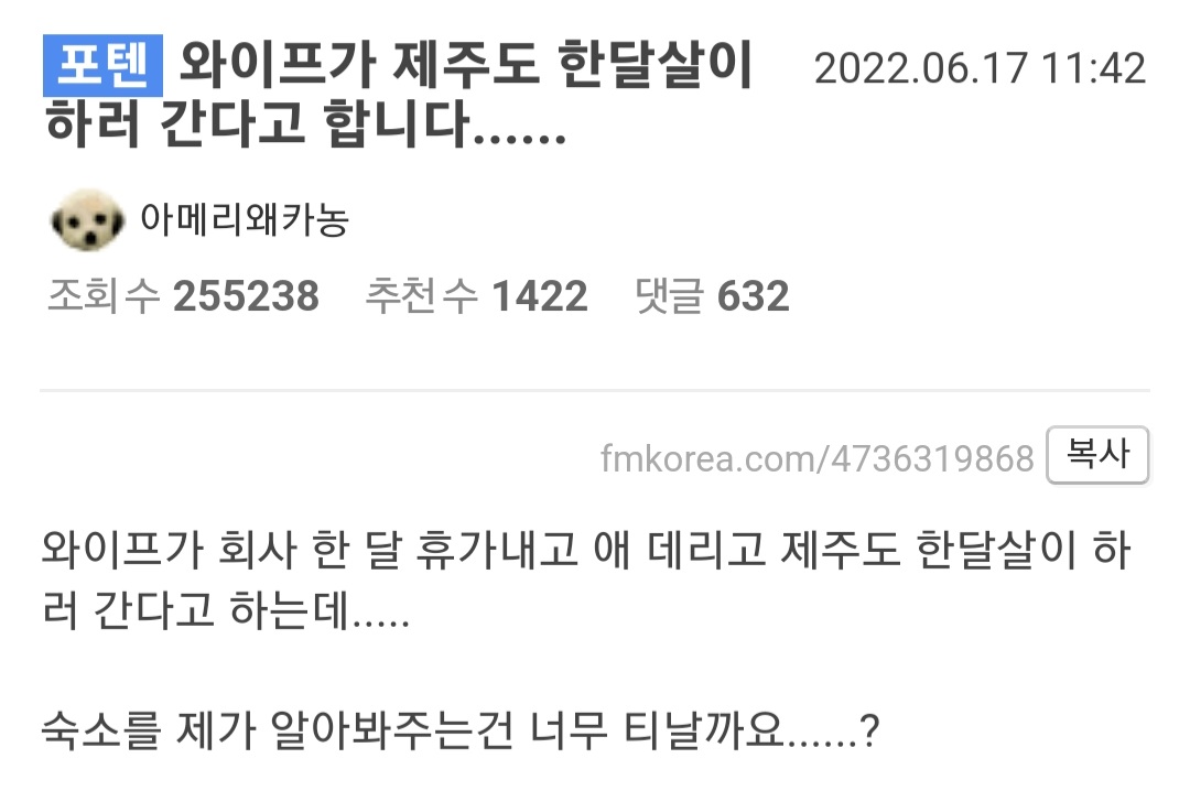 와이프가 제주도 한달살이 하러 간다고 합니다......