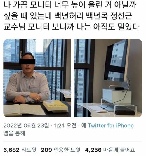 유튜브 보고 각성한 룸메의 모니터 높이