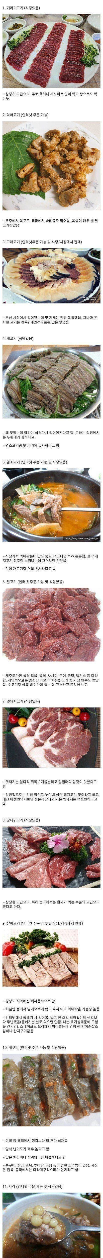 한국에서 먹을 수 있는 고기 종류