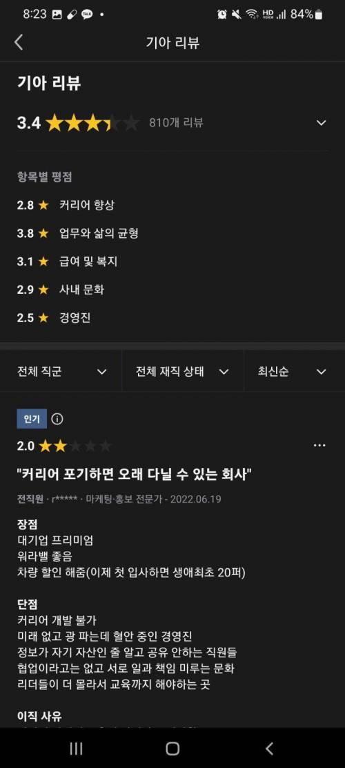 블라인드 대기업 평가 점수