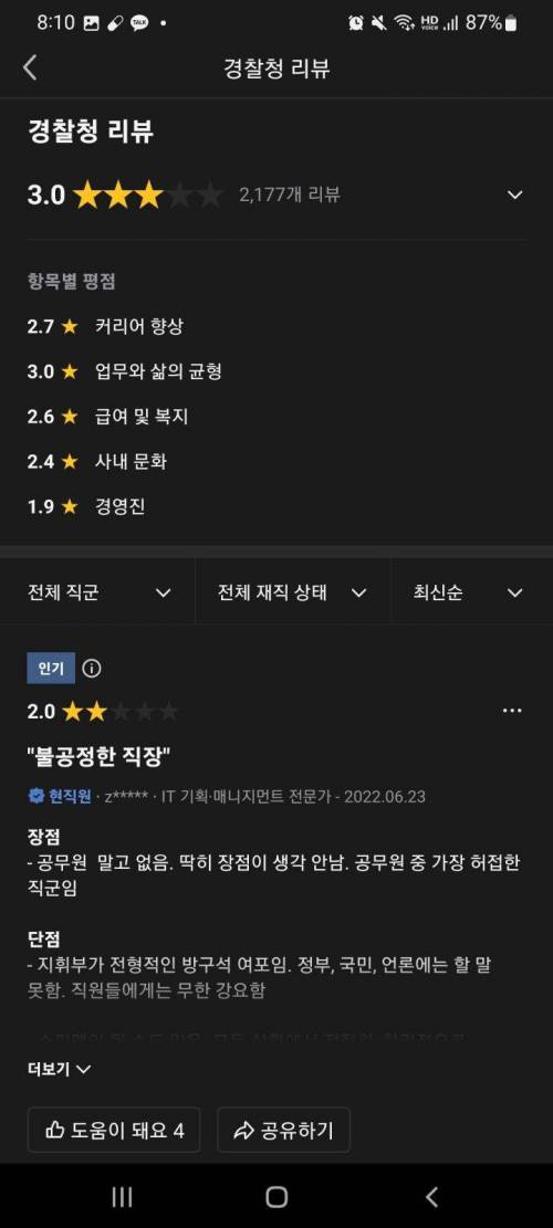 블라인드 대기업 평가 점수