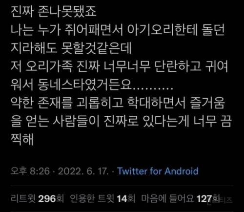 난리난 오리가족 돌팔매 학살 사건