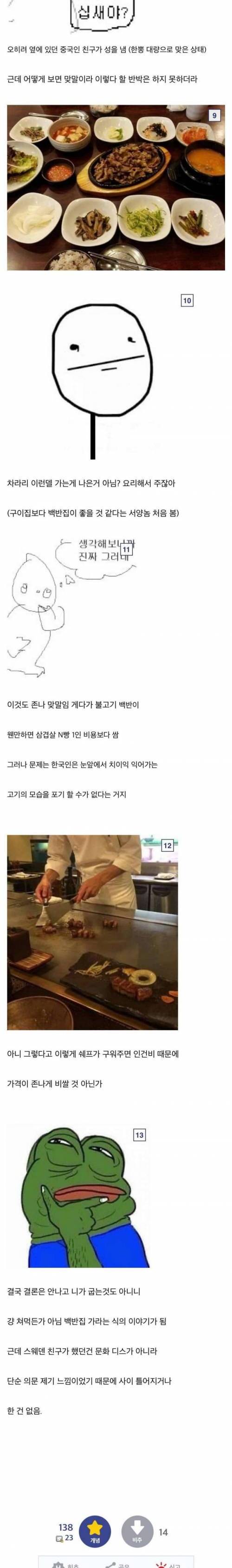 한국 고기구이 문화에 의문을 제기한 스웨덴 친구