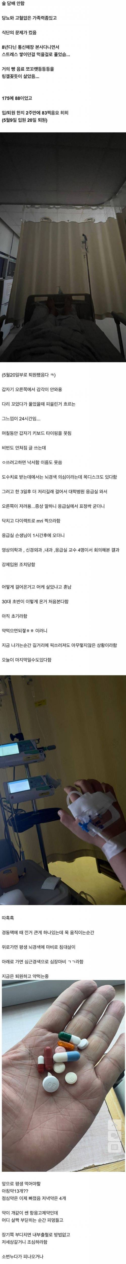 31살에 뇌경색+심장시술+당뇨로 입원한 썰