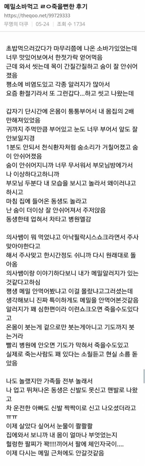 메밀소바 먹고 ㄹㅇ 죽을뻔한 후기