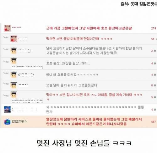 여자 손님 두분이 오셨는데 맥주만 시켜도 되냐고 하는 거야