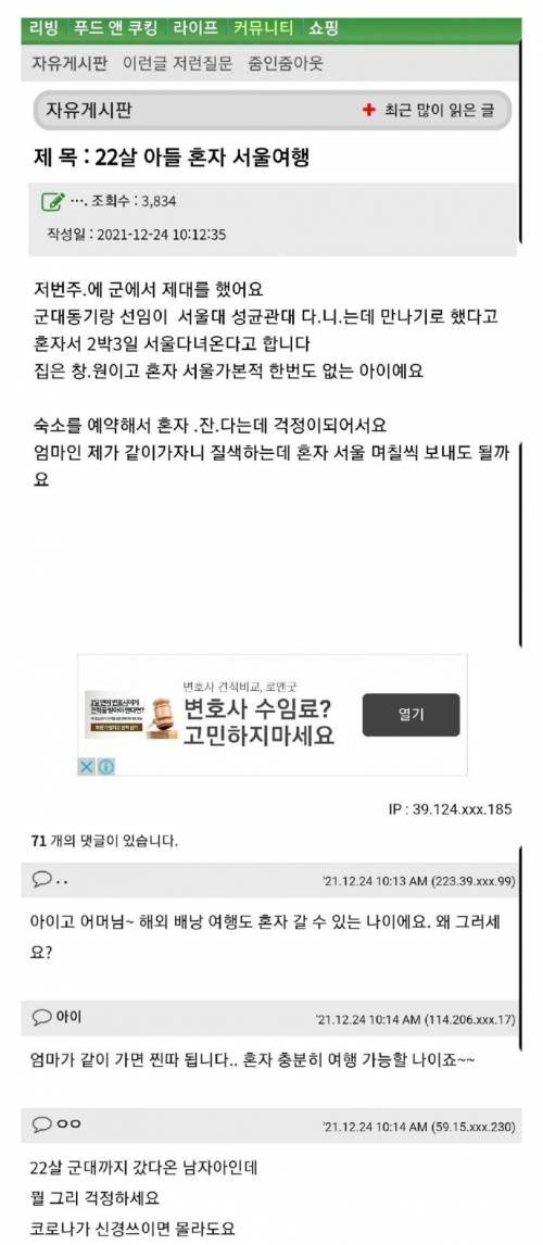 어린 아들이 혼자 서울여행 간다는데 걱정이네요...jpg