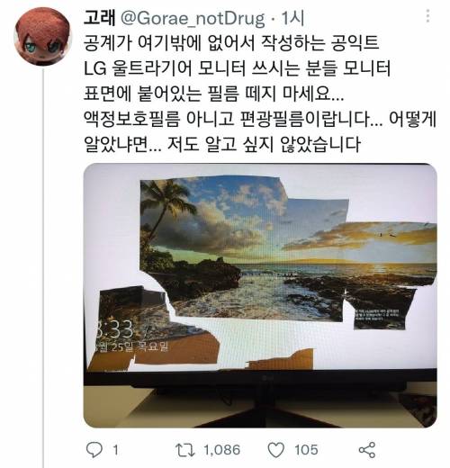 모니터 필름 함부로 떼면 안되는 이유