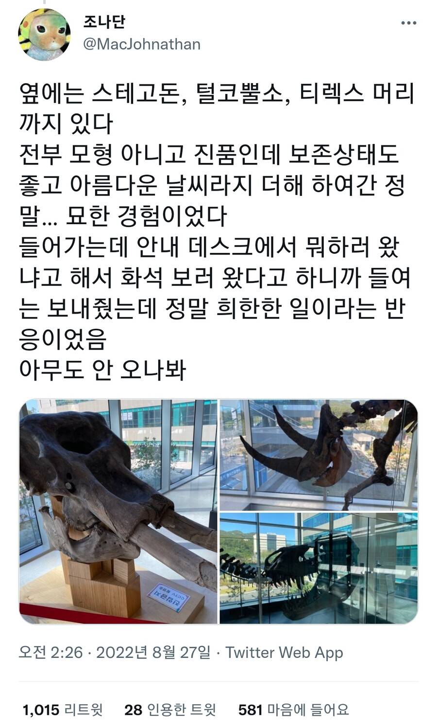 세계적 수준의 공룡화석이 병원에 전시되어있는 이유