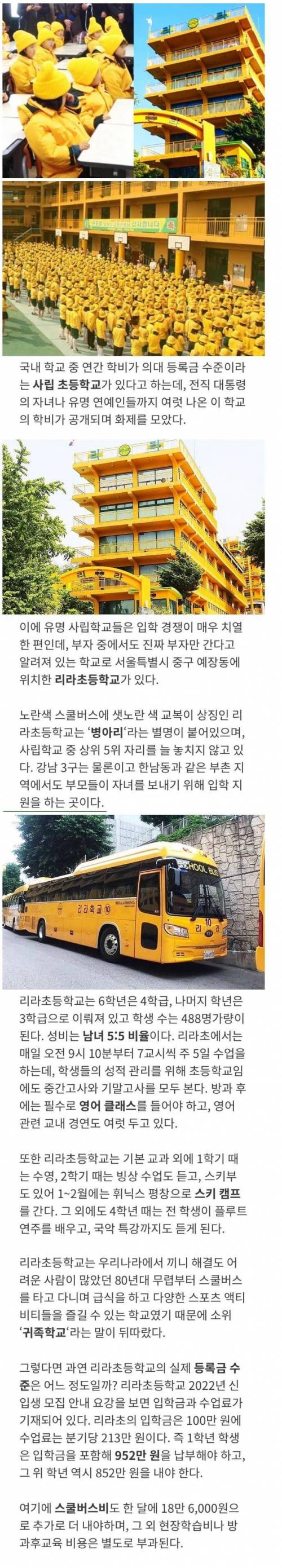 부자만 다닌다는 의대 등록금 수준 초등학교