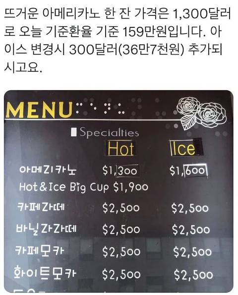 우리나라 아메리카노 가격 수준 ㄷㄷ