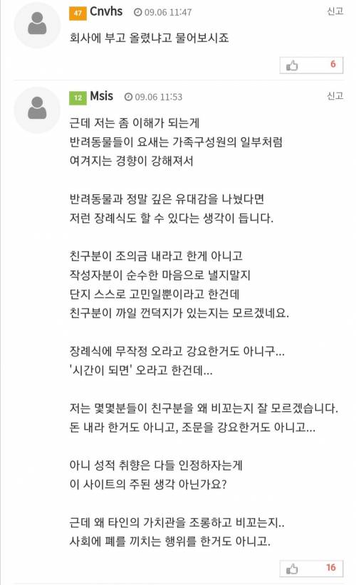 논란의 강아지 장례식 조의금