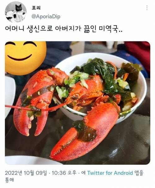 어머니 생신으로 아버지가 끓인 미역국..