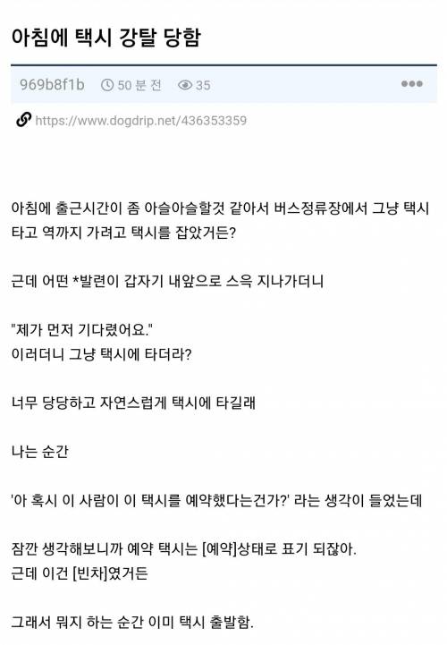 택시를 긴빠이 당한 개붕이