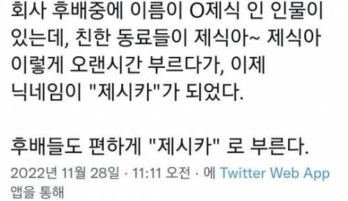 후배의 별명이 제시카인 이유