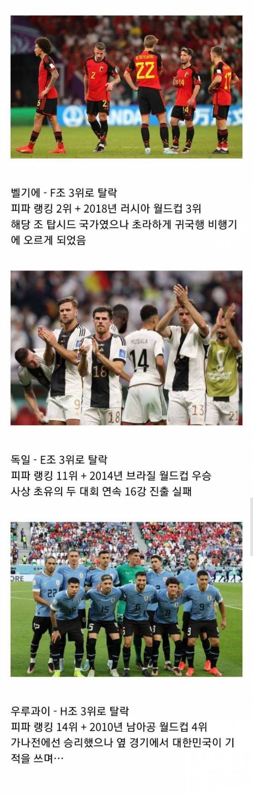  결국 조별리그에서 최종적으로 탈락한 강호 세 국가