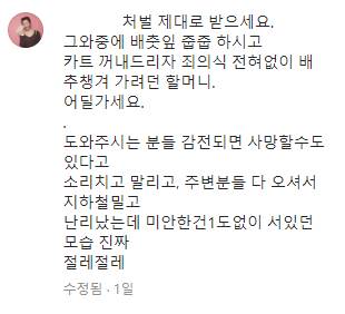 쇼핑카트를 지하철까지 끌고간 할머니