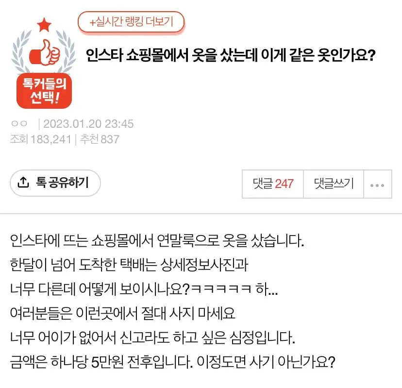 인스타 쇼핑몰에서 옷을 샀는데 이게 같은 옷인가요?.jpg