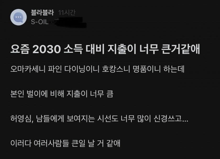 요즘 2030 소득대비 지출이 크다 vs 아니다.jpg