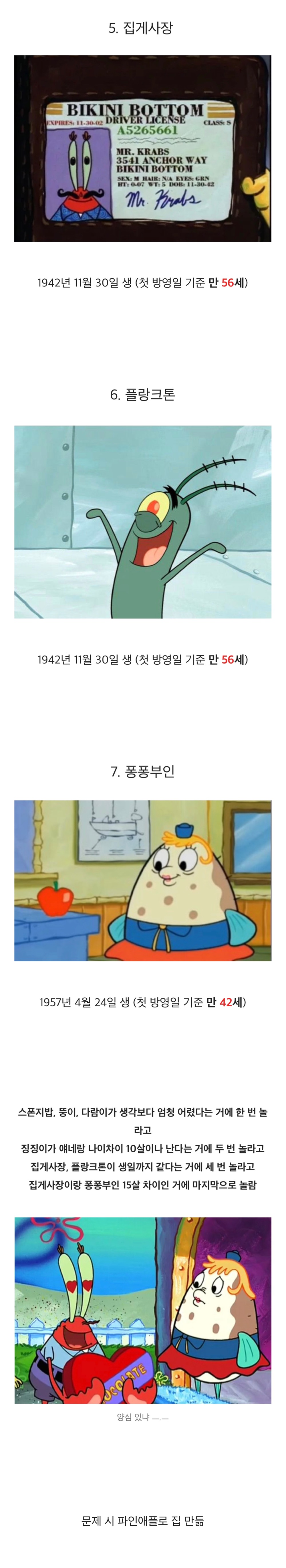 스폰지밥 등장인물의 나이(충격주의)