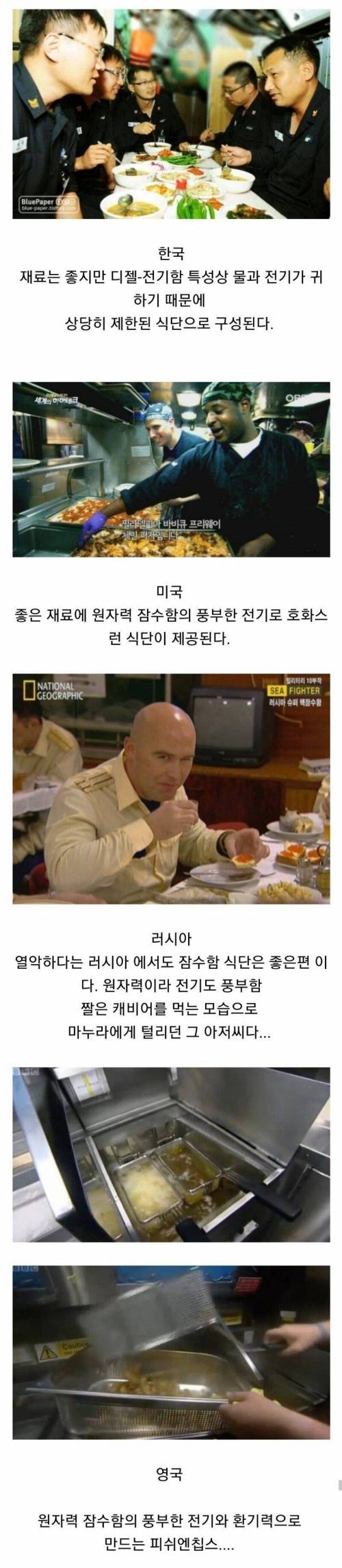 재미로 보는 각국 잠수함 식단 비교